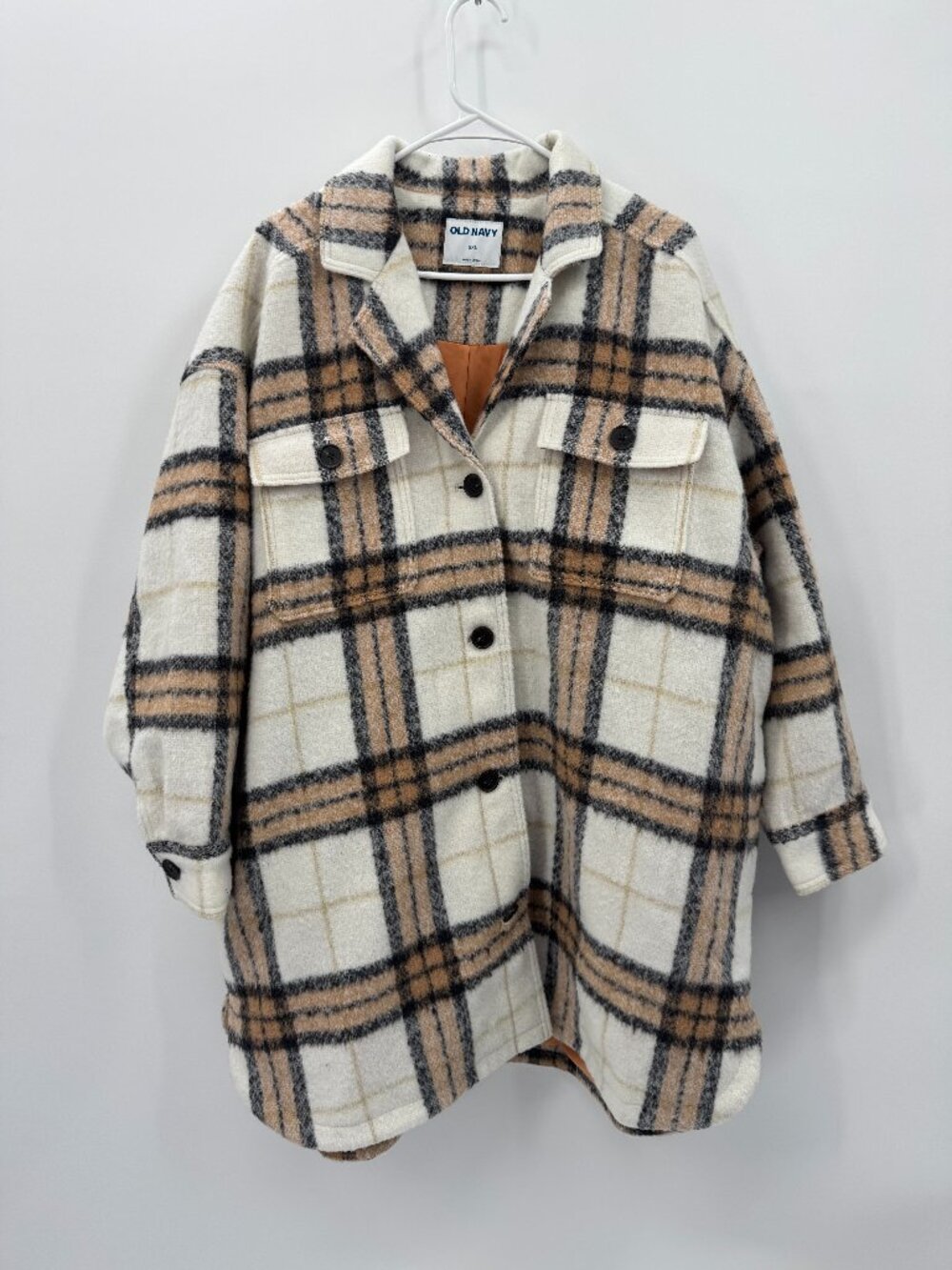 Old Navy Plaid Brushed Shacket Jacket Size XXL Cream Camel Cozy Granola Girl